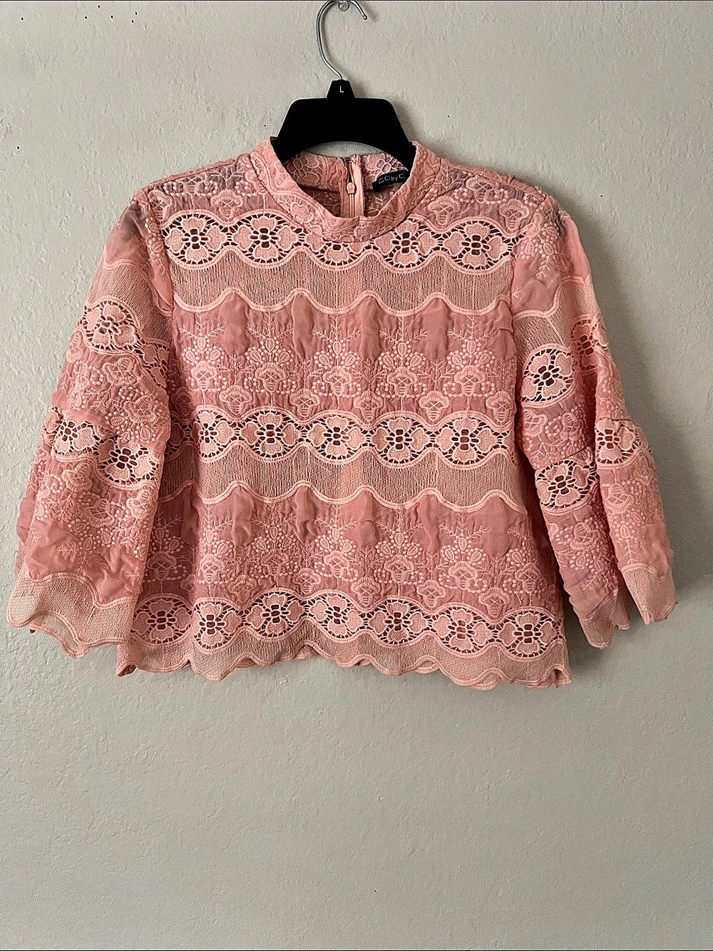 EUC CQ by CQ Floral Lace Mock-Neck Blouse Peach Size M